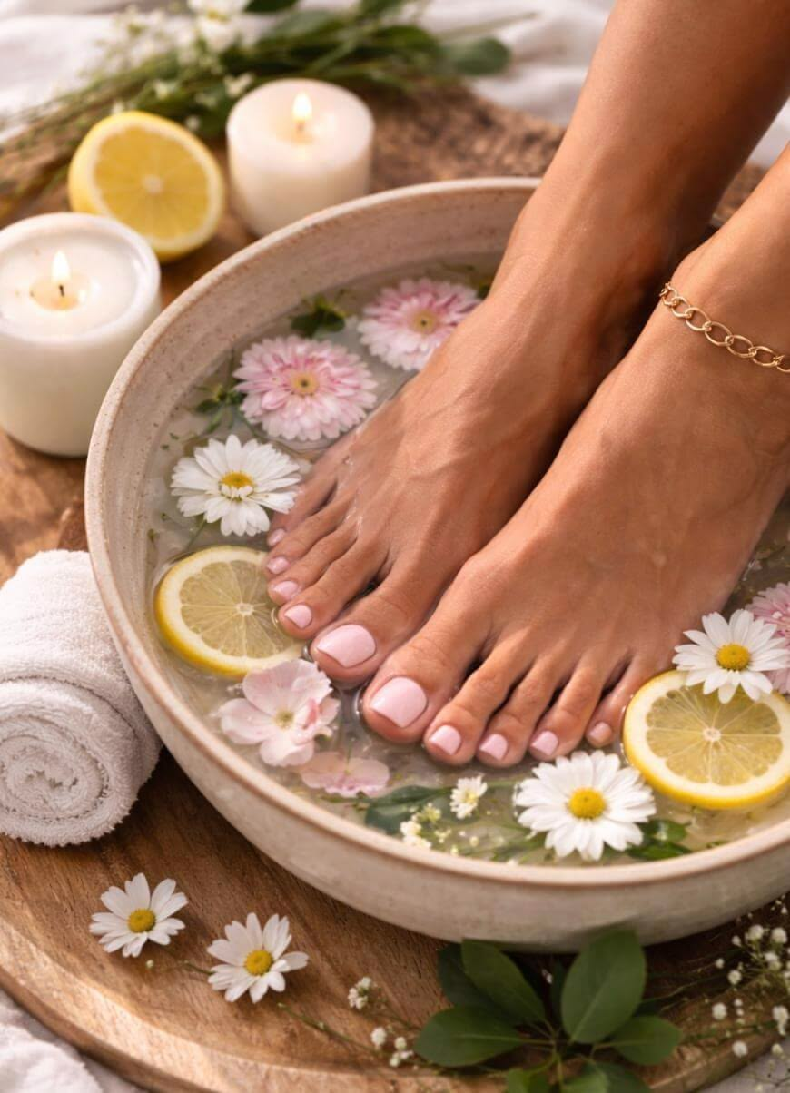 Botanical pedicure soak with candles