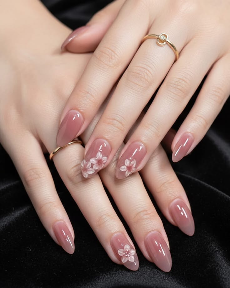 Mauve floral almond nails